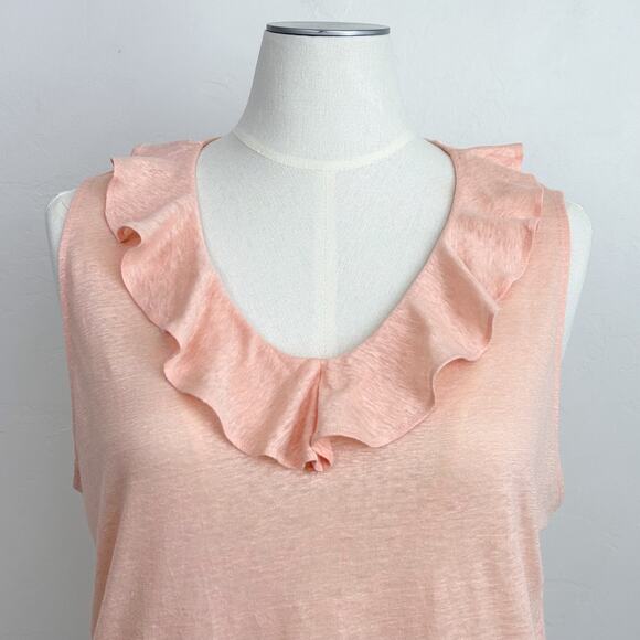 Ann Taylor 100% Linen Peach Ruffle V-Neck Tank Top NWT - Picture 4 of 8